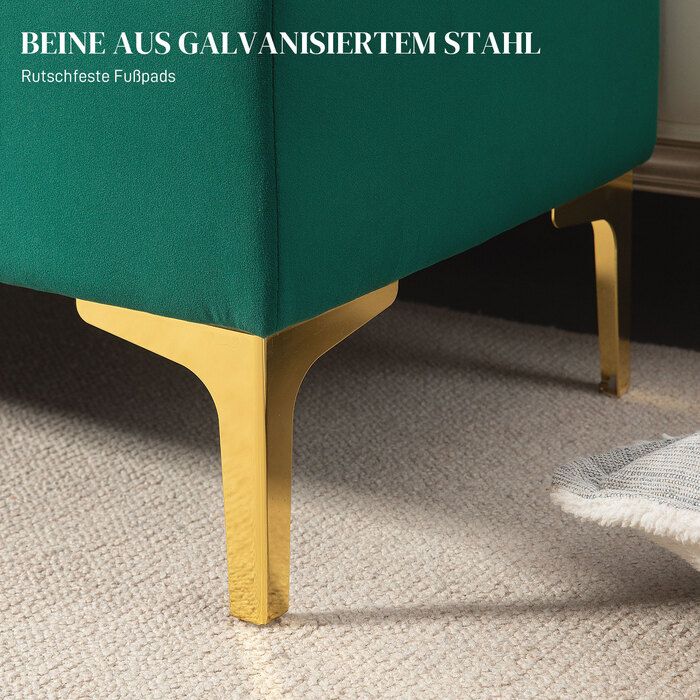 HOMCOM Storage Bench, Upholstered Bench with Velvet Look 120x44x44.5 cm, Metal Legs, Bed Bench for Living Room Bedroom Hallway, green