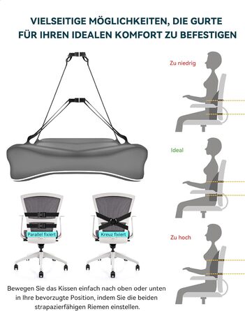Подушка для спини Travel Ease з Memory Foam для офісного крісла, сірого кольору