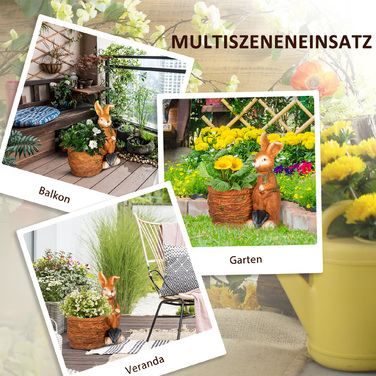 Outsunny Flower Pot Bunny with Willow Basket Design Herb Pot with Drainage Hole for Garden and Living Room MgO