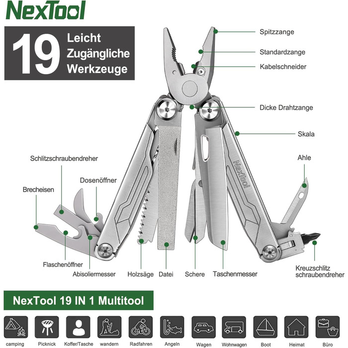 Мультитул NexTool Muiltool 19 в 1: мультифункціональний інструмент з плоскогубцями, ножем, викрутками, ножицями, сталь, для кемпінгу, подарунок для чоловіків