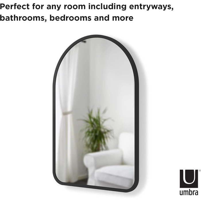 Дзеркало настінне Umbra Hub – 61 см, чорне, ефектна форма, для передпокою, ванної кімнати, вітальні