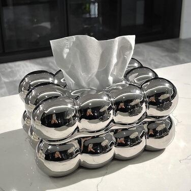 Baoblaze Tissue Box Ceramic, Non-Slip Cosmetic Tissue Holder, Tissue Holder, Facial Tissues Storage Rectangular, Tissue Dispenser for Nightstand, Desk, Bathroom, Bedroom, Silver