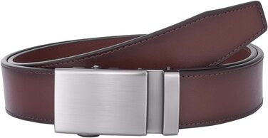Чоловічий шкіряний ремінь VRLEGEND з автоматичною пряжкою (ратинг) без дірок для ділового костюма, розмір регулюється, з подарунковою коробкою, талія 30W-36W=довжина 110см, темно-коричневий