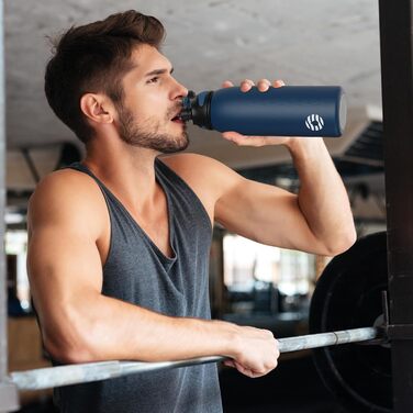 Фляга спортивна Fjbottle Edelstahl 1 л темно-синя з магнітною кришкою, BPA-free. Термофляга для школи, фітнесу, води, газованих напоїв