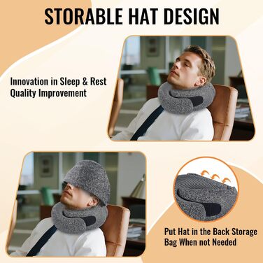 Подушка для шиї в літак з капюшоном, Memory Foam, для подорожей, офісу, авто. Зручно розкладається та зберігається.