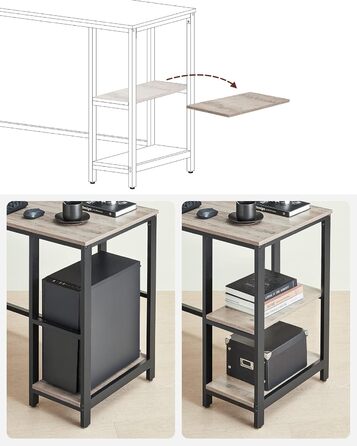 VASAGLE Desk, L-Shaped Computer Desk, 138 x 138 x 76 cm, Corner Desk with 2 Shelves, Space-Saving Office Desk, Gaming, Home Office, Easy Assembly, Greige-Black LWD72MB Greige + Black