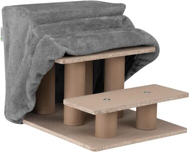 Juskys Pet Stairs Dog Stairs 36 cm - 3-Step Stairs, Washable Plush Cover - Cat Stairs Dog Ramp for Bed, Sofa, Couch and Car - Cover Grey