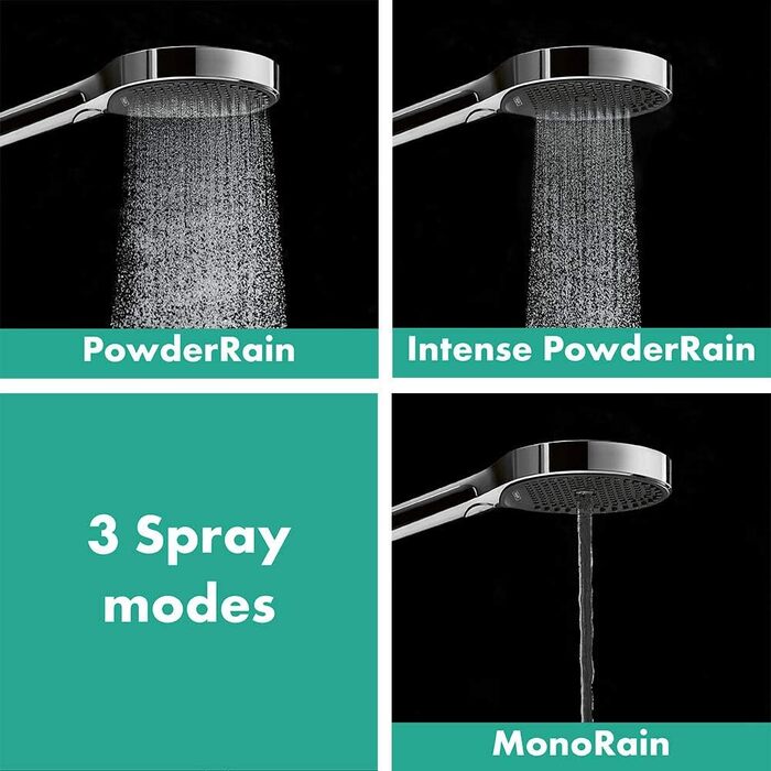 hansgrohe Rainfinity - Showerhead, Hand Shower with 3 Spray Patterns, Round Shower Head (⌀ 130 mm), Shower Head with Anti-Limescale Function, Chrome
