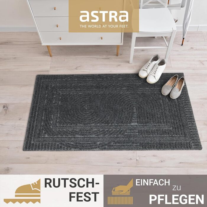 Придверний килимок Astra 45x75 см, протиковзкий та стійкий до витеру, вологостійкий килим для вхідної зони та балкона, антрацит