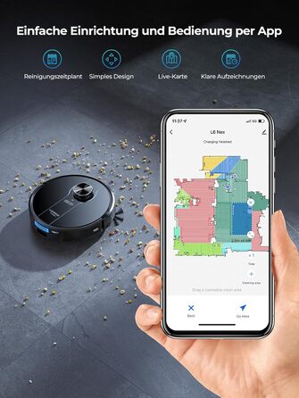 Робот-пилосос Laresar Clean з функцією миття підлоги, станція самоочищення L6 Nex, навігація LiDAR, 3л контейнер, до 180 хв роботи, 3-в-1 (прибирання, миття, пилосос), для видалення шерсті тварин, чорний