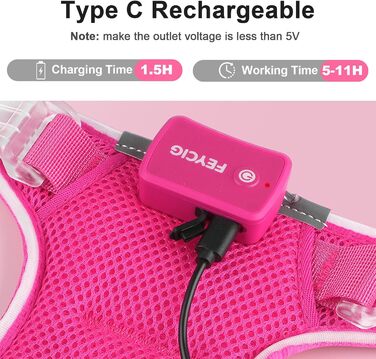 Світлодіодна шлейка для собак з підсвічуванням, світловідбиваюча, регульована, рожева, XL