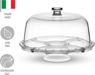 Торцеваний стіл Godinger з кришкою-куполом, 6-в-1, італійський кришталь, для тортів, салатів та фруктів