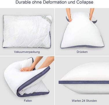 BedStory Pillows 80x80, 2-Pack Washable Microfiber Pillows, 1500g Supportive, Breathable Pillow, Suitable for Side Sleepers, Back Sleepers, and Stomach Sleepers, White 2 Pieces (1 Pack) White+Blue-1