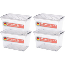 Blumtal Storage Box with Lid 32L made of Plastic - Storage Boxes 36.5x36x26.5 cm - Storage Boxes made of 100% New Material with Closure Clips - Storage Boxes with Lid (60 Liters, 4-Piece Set)