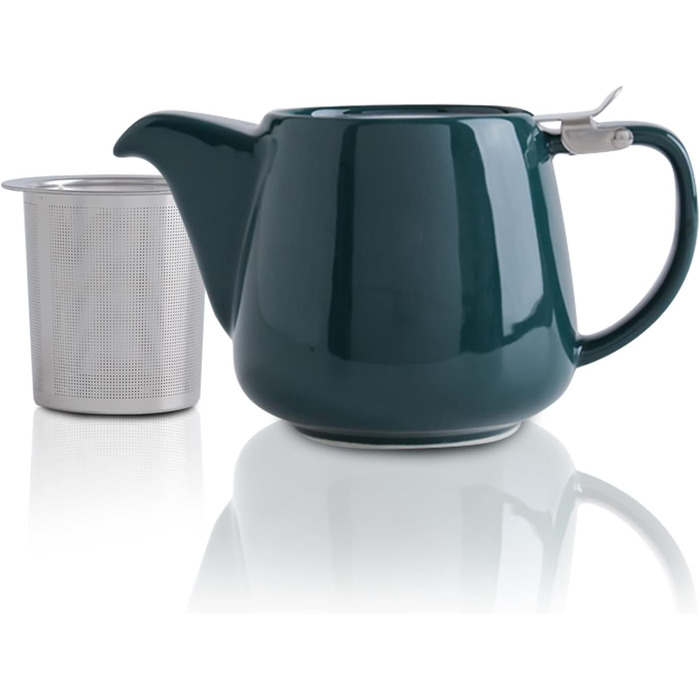 VIVILINEN Porcelain Teapot Ceramic Handmade 18/8 Stainless Steel Infuser Stainless Steel Fine Mesh Infuser with Filter (Green)
