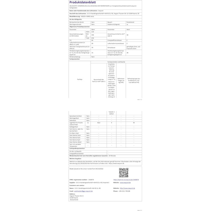 Exquisit KB505-V-040E: Міні-холодильник Exquisit 40л, білий, ширина 45 см, висота 51 см, двері відкидні, без морозильної камери