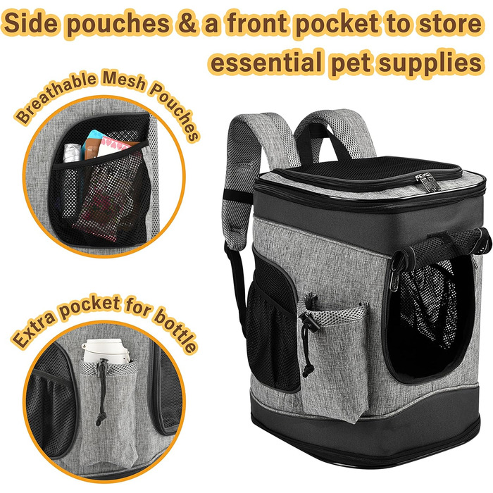 Рюкзак для тварин Kritter Planet з сітчастими вікнами, дихаючий та складаний мішок для собак та котів, знімний внутрішній килимок для тварин, для походів, велосипедів, активного відпочинку, 7 кг цуценят (Чорний)