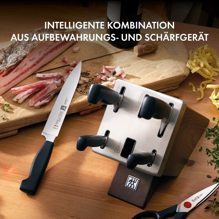 ZWILLING Vier Sterne Self-Sharpening Knife Block Set - 7 Piece German Stainless Steel Knife Set with Scissors & Black Handles
