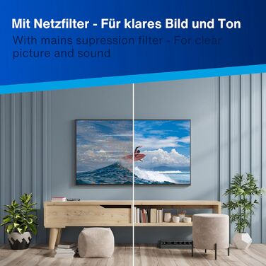 Многофункціональна мережева стрічка REV SupraGuard з вимикачем, 2.5м кабелю, захистом від перенапруги та фільтром живлення (чорно-антрацитова, 4+2 розетки)