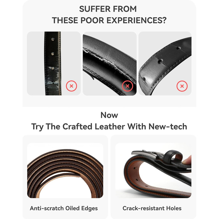 Чоловічий шкіряний ремінь CHAOREN 32 мм для ділового костюма та формального одягу, темно-коричневий, розмір 103 см