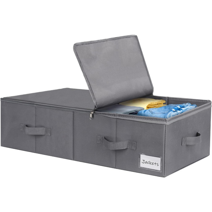 Комод-органайзер під ліжко Lannvan, 2 шт. Коробка для зберігання під ліжко з кришкою, складний дизайн з 4 посиленими ручками, для одягу, ковдр, подушок (70 * 41 * 18 см), 2 шт. Бежевий (1 шт. Сірий)