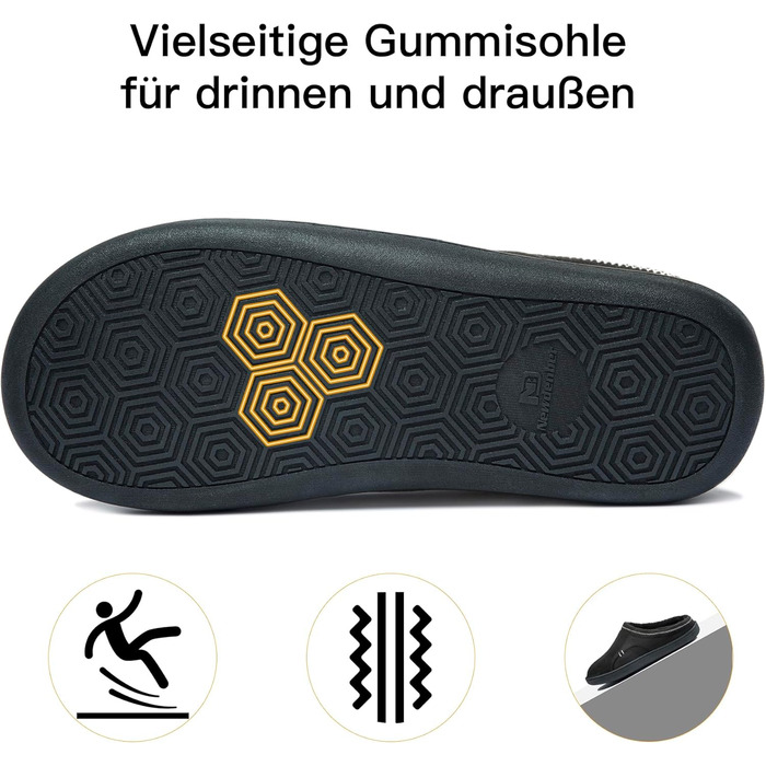 Чоловічі халапи з піною Memory Foam, теплі зимові халапи, шкарпетки-слайдери з неслизькою гумовою підошвою для дому та вулиці (45/46 EU, Чорний)