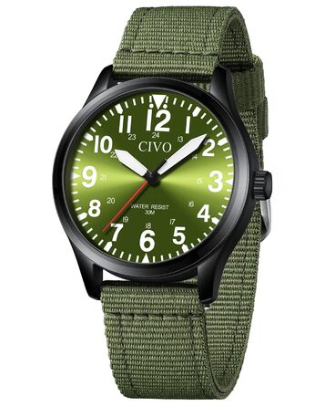 Чоловічий годинник CIVO Military B-4 Зелений/Чорний: Водостійкий, аналоговий кварц з великими цифрами та світловим покриттям