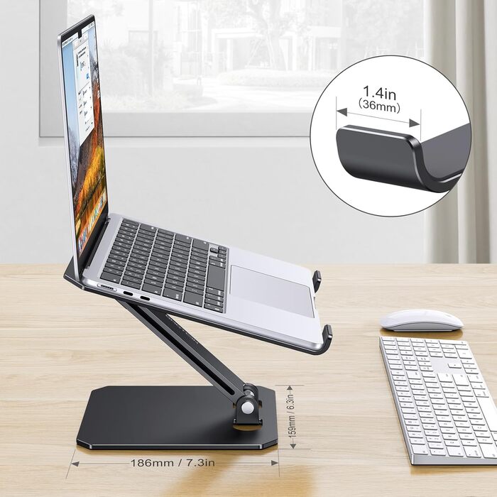 Підставка для ноутбука OMOTON з алюмінію, регульована по висоті, ергономічна, складна, чорна (11-16 дюймів)