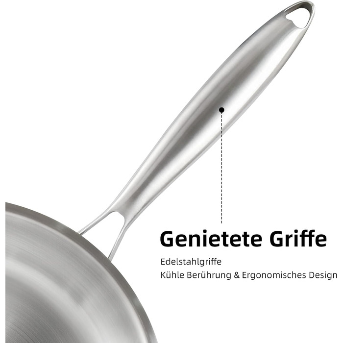 Пательня нержавіюча сталь 28 см, індукційна, довговічна, з ручками з нержавіючої сталі, легке очищення для всіх плит