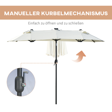 Outsunny Double Canopy Patio & Pool Umbrella 116 x 86 inches with LED Lights, Adjustable Tilt, Polyester & Steel, Beige
