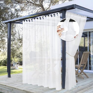 PONY DANCE Outdoor Curtain Waterproof Set H 13 x W 137 cm Outdoor Curtains White Transparent Gazebo Curtains with Removable Loops Outdoor Curtain Terrace (H274 x W254 cm (1 Pack), White-1 | Tüll, 1)