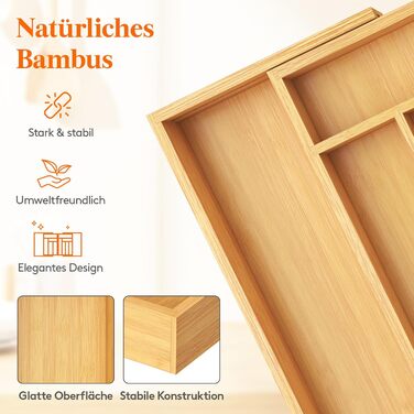 Lifewit Bamboo Cutlery Box, Large Cutlery Insert for Drawer, Adjustable Cutlery Box Expandable to 36 Inches Wide, 11-13 Compartments, Utensil Holder for Spoons/Forks/Knives, Natural Color