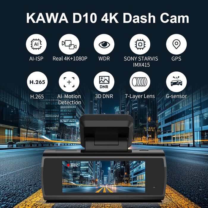 Відеореєстратор KAWA 4K Dual з GPS, WiFi, IPS екраном та 64GB SD-картою