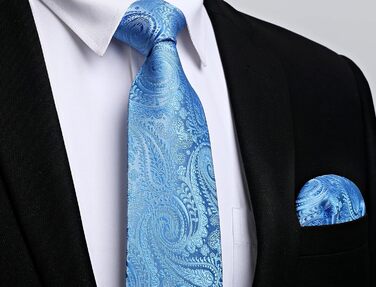 HISDERN Комплект краватки та нагрудного хустинки для весілля, патерн пейслі, жаккард, однотонні кольори, E-babyblue-2