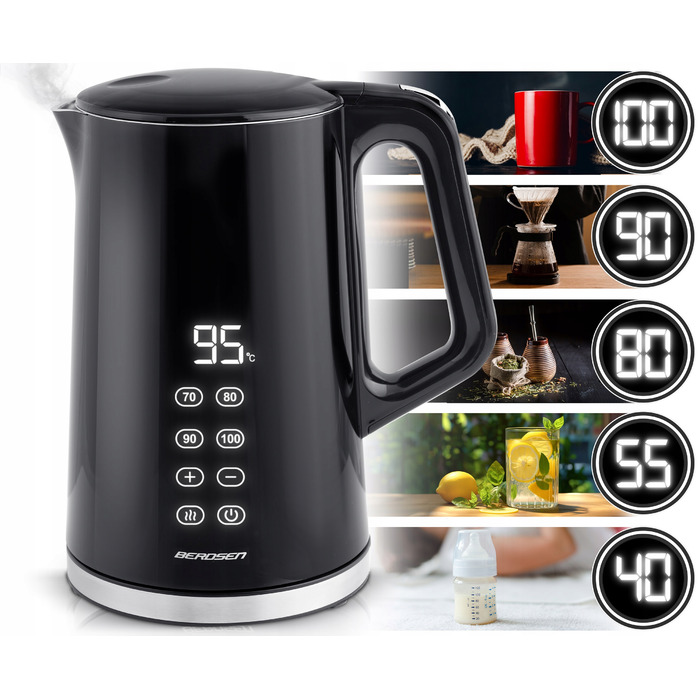 Електричний чайник Berdsen з регулюванням температури, 2200 Вт, сенсорна панель, 1,7 л
