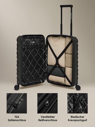 Набір валіз SMARTBOX з жорстким корпусом (3 шт) | Розширюваний на 3 см | З поліпропілену, TSA-замок, 4 колеса | Для жінок та чоловіків (Edition 01) (Чорний, S (55 см) з відділом для ноутбука)