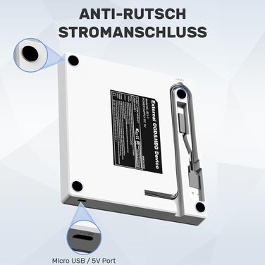 Зовнішній USB-C CD/DVD-привід UNITEK з картридером SD, USB 3.0 хабом та записом CD-ROM, білий — для ноутбуків, ПК (Windows, Linux, macOS)