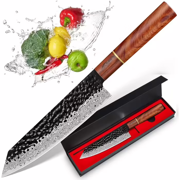 BILLION DUO Damascus Steel Kiritsuke Chef's Knife 21cm, 67 Layer VG10 Damascus Steel Kitchen Knife, Professional Chef's Knife, Damascus Knife with Wooden Handle - HGBY Series