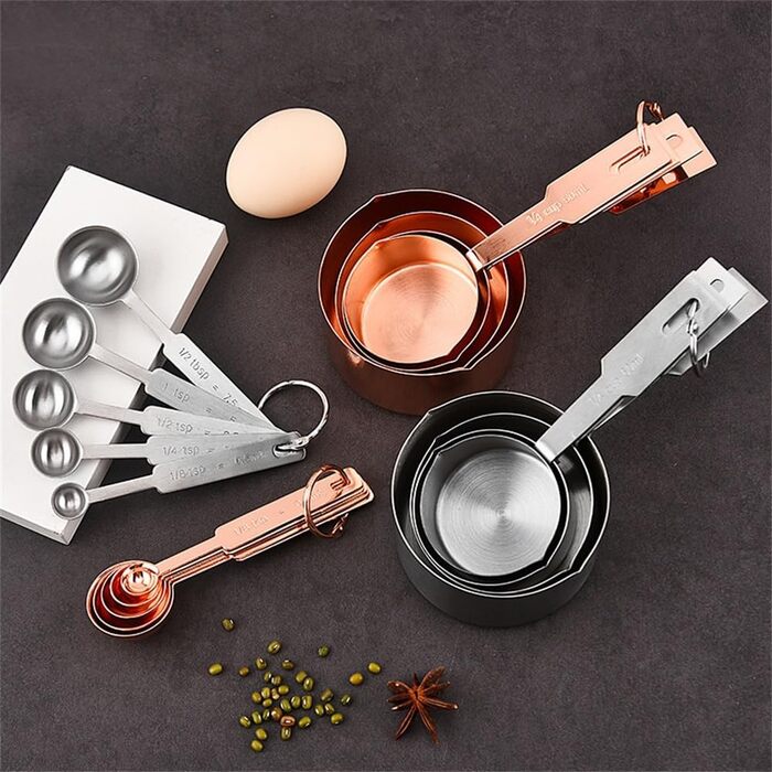 Measuring spoon, square handle, measuring cup, measuring spoon, kitchen for cooking (silver)