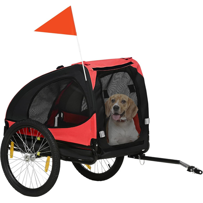 PawHut Причіп для собак, велосипедний причіп для собак, швидкознімні кріплення, водостійкий, оксфордська тканина, сталь, 140 x 71 x 83 см (Червоний)