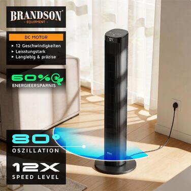 Вентилятор підлоговий Brandson ECO Design DC Motor, 12 швидкостей, пульт, тихий, коливання