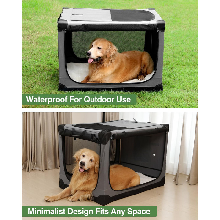 Складана переносна собача будка для середніх та великих собак, 106.7 см, з 4 дверима, сіра, з мішком для зберігання (90x64x64 см)