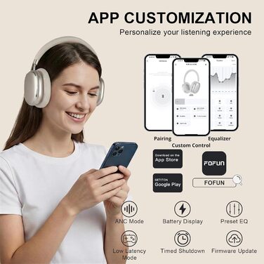 Навушники бездротові Bluetooth 6.0 NC95 з активним шумозаглушенням, поворотним регулятором, 120+ годин роботи, EQ налаштування через додаток, для подорожей та спорту (Зоряне світло)