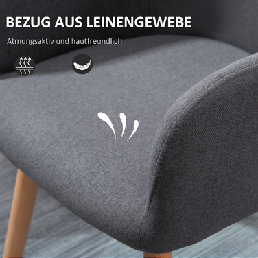 HOMCOM Dining Chair Upholstered Chair with Anti-Slip Dark Grey Linen Fabric Beechwood 56x60x85 cm for Living Room & Dining Area
