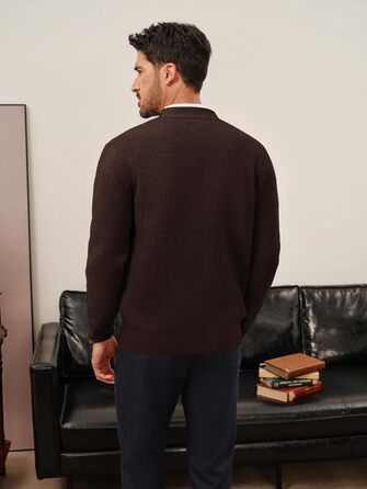 Чоловічий в'язаний кардиган PJ PAUL JONES з вафельною в'язкою, довгі рукави, V-подібний виріз, на ґудзиках, колір кавово-коричневий (XXL)
