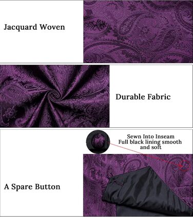 Набір DiBanGu для чоловіків: шовкова жилетка та краватка з паєтками, попередньо зав'язаний бантик, для весілля, свят, 6 шт., колір: фіолетовий (M)