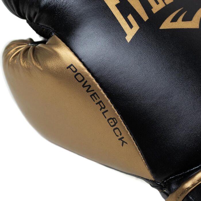 Боксерські рукавички Everlast Powerlock 2R, 12 oz, чорний/золотий – для спарингу, тренування на боксерському мішку, з підтримкою зап'ястя, 4-шаровий шар, оригінальна екіпіровка Everlast