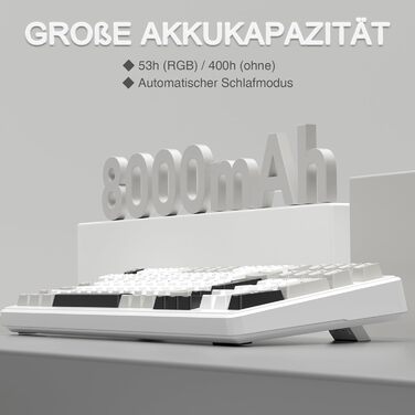 Ігрова механічна клавіатура AULA F99 бездротова, QWERTZ, BT5.0/2.4G/USB-C, Gasket Structure, Hot Swap, RGB, PBT клавіші, 8000mAh, Creamy Sound, 95% механічна (білий сірий)