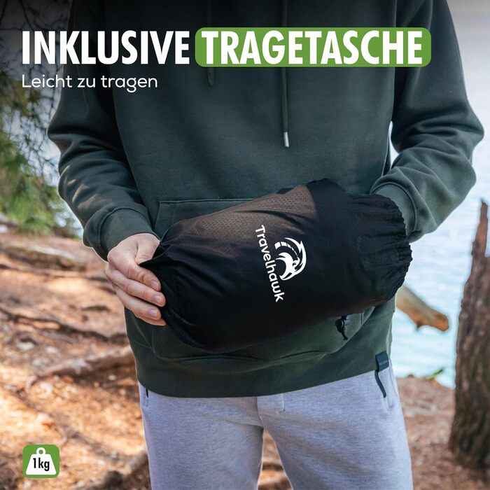 Спальний мішок 210 x 75 см - ковдровий, 3-4 сезони, для відпочинку на природі, кемпінгу, подорожей, гірських хат. Легкий, портативний, чорний, з сумкою для перенесення.