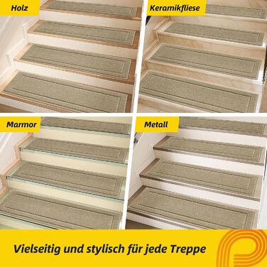 Сходинкові килимки JSEI, антиковзаючі, набір з 15 шт, 20.3 x 76.2 см, машинне прання, самоклеючі, для дітей, літніх людей та домашніх тварин, 100% поліестер, TPE-підкладка, темно-сірий